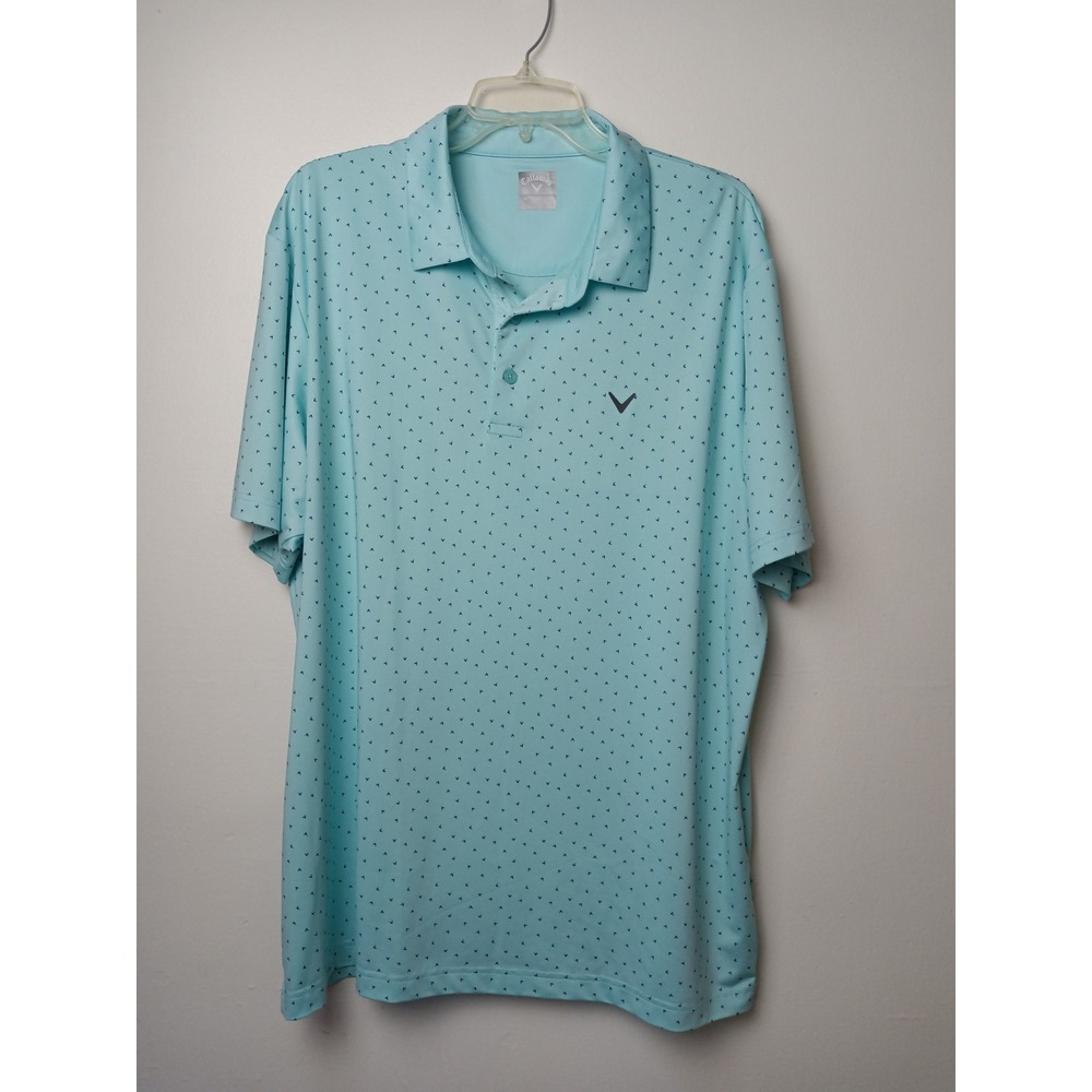 Callaway Mens XL Performance Aqua Chevron Print Short Sleeve Golf Polo Shirt
